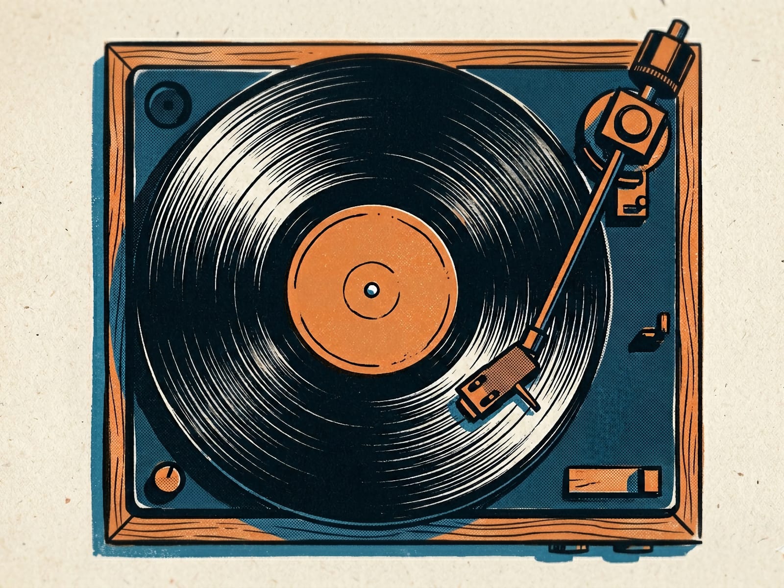 Illustration of a turntable playing a record
